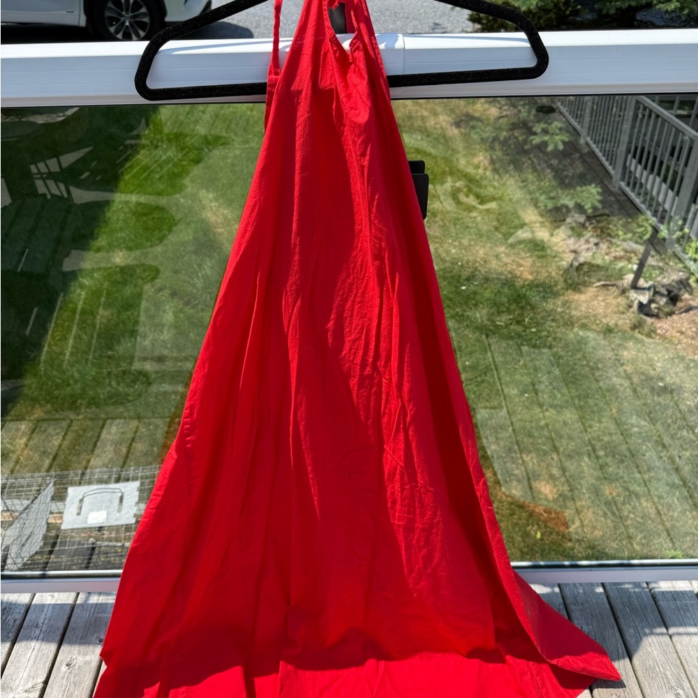 Free People Red Pleated Halter Midi Dress for Weddings